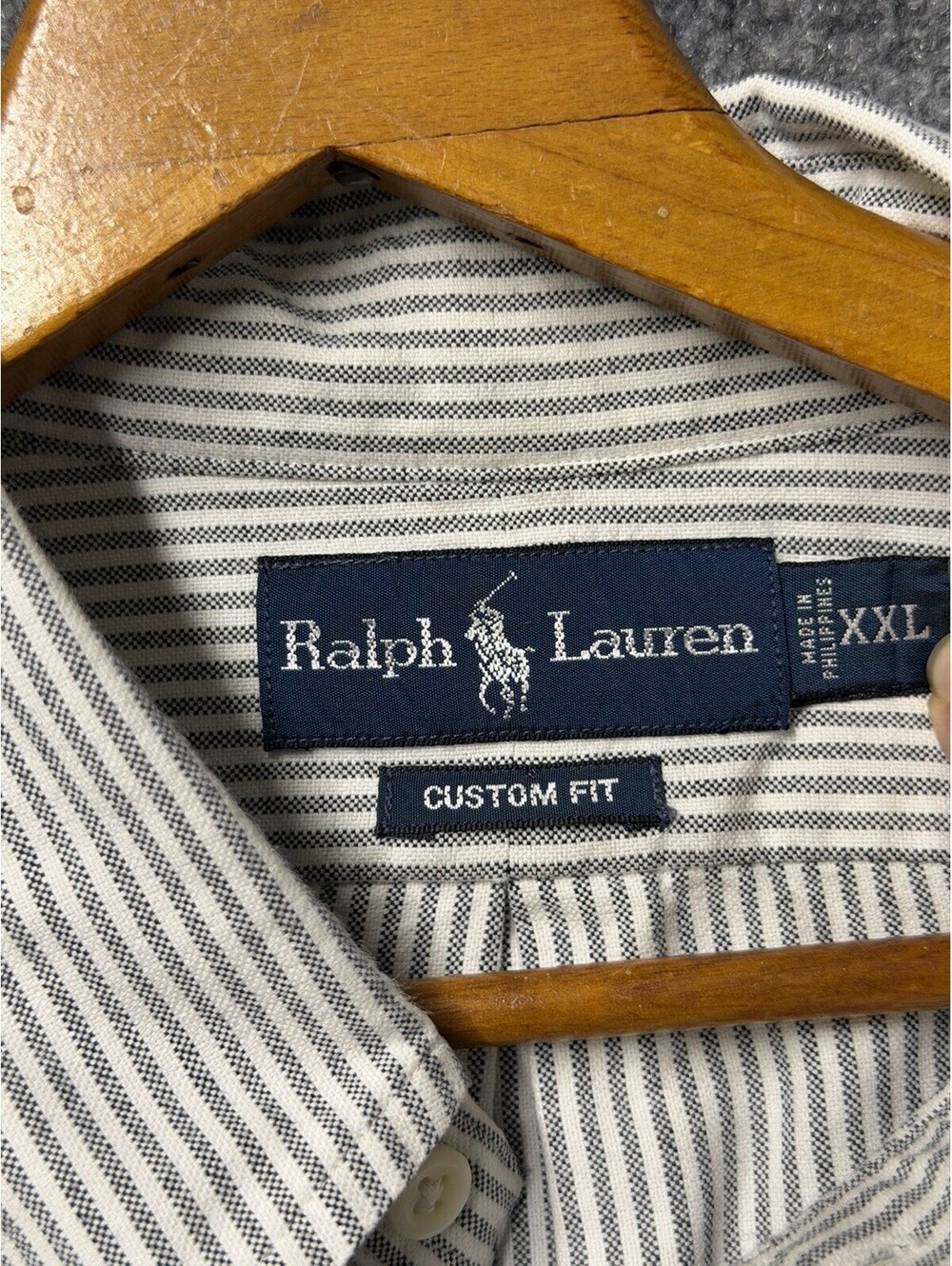 Ralph Lauren Custom Fit Dress Shirt Gray/White Stripe Men's XXL Long Sleeve 👔